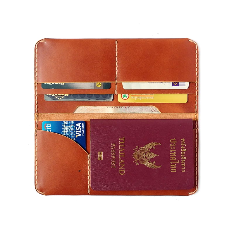 กระเป๋าหนังแท้ ใส่มือถือ Smart long wallet ใส่หนังสือเดินทาง ใบยาว Vegetable Version ฟอกฝาด